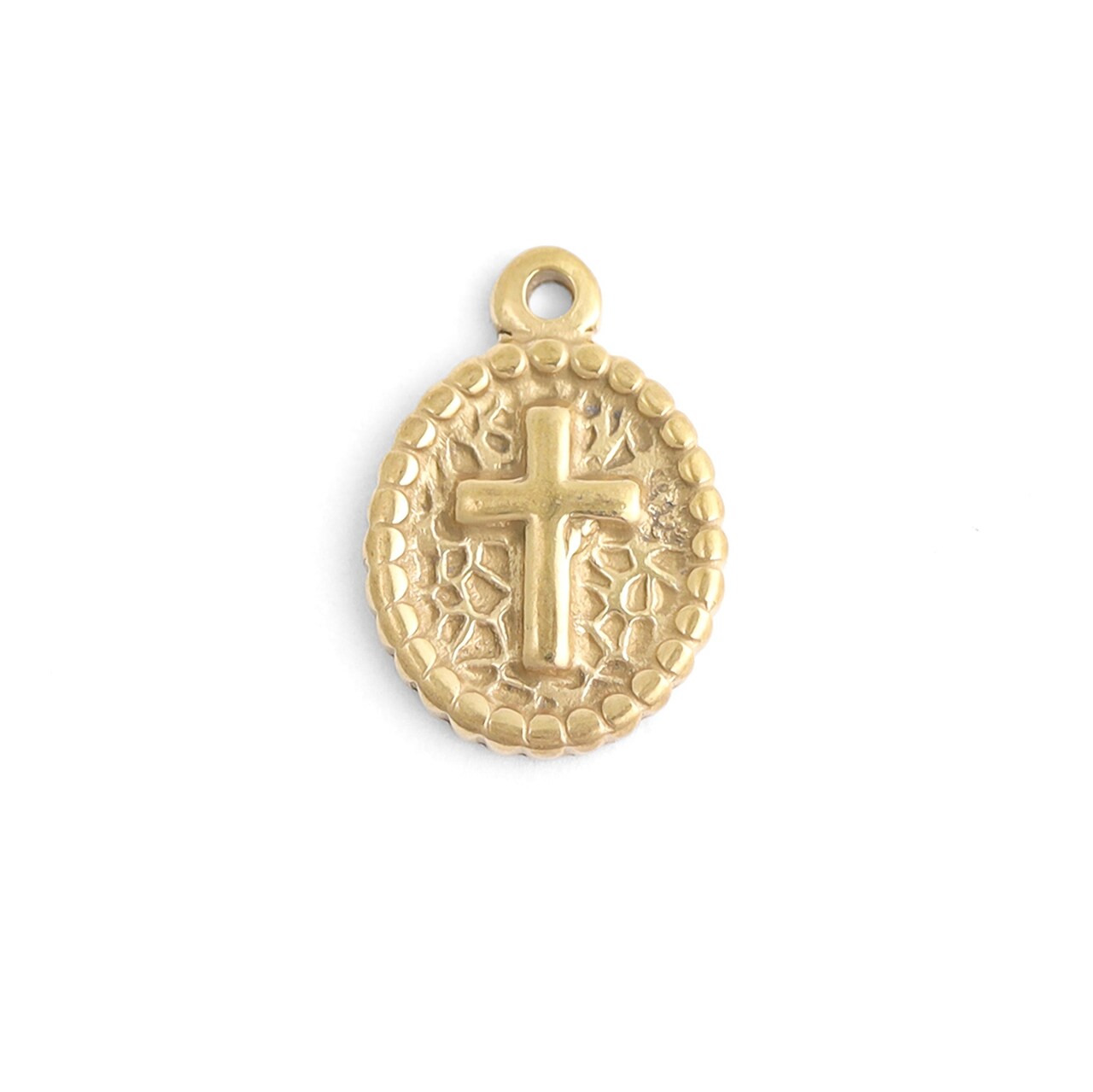 18K Gold PVD Stainless Steel Textured Medallion Cross Charm - DIY Charm Necklace Charms